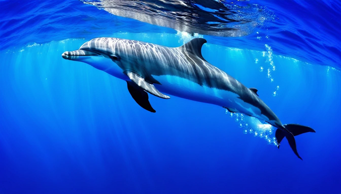 Sea、Three dolphins、Lassen、beautiful、Bubble、Sunshine、South Sea、Multiple tropical fish、beautifulサンゴ礁、