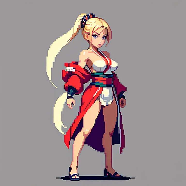 (masterpiece, top quality, best quality), pixel, pixel art, 1women, kimono,punch power,full body