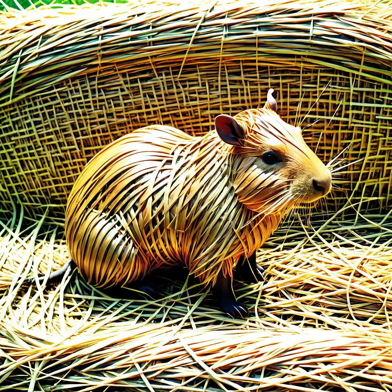 The art of straw weaving, straw art, Capybara, straw capybara, in detail