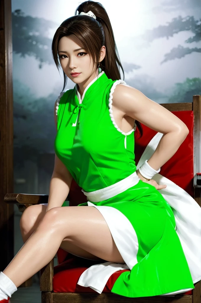 Mai Shiranui, (melhor qualidade,ultra-detalhado),(Realista:1.37), rosto bonito e detalhado, Textura ultrarrealista, rosto delicado, athletic body, cores vivas. High definition, 8k, expression a slight smile
