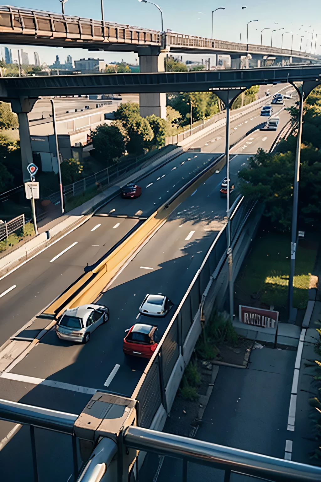 transportation,traffic light,Lots of cars,panoramic,overpass,high quality,Realism