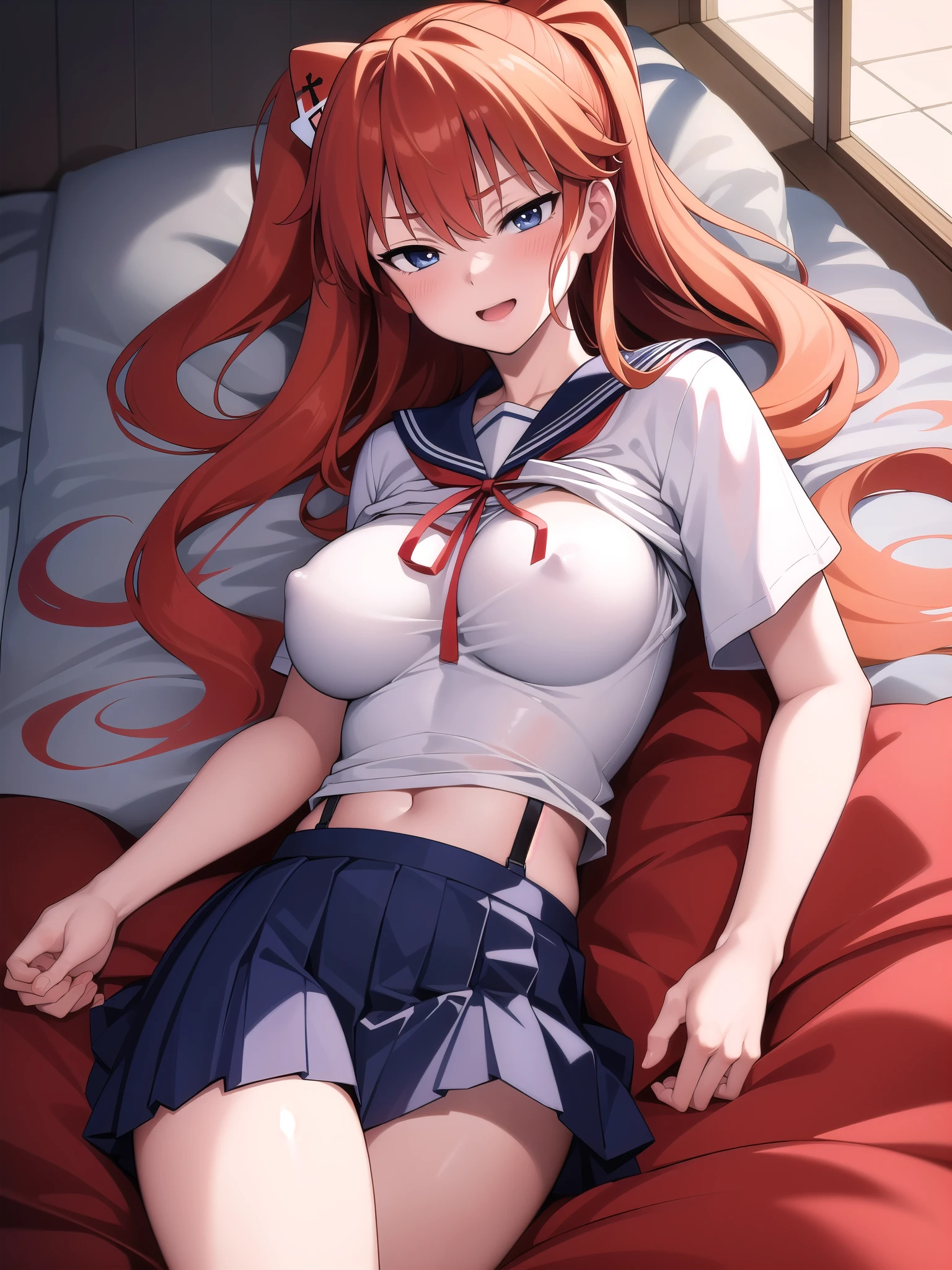 Sugar Angle, Asuka Langley Soryu, (Soryu Asuka Langley:1.5), blue eyes, Hair between the eyes, headgear, Interface Headset, Orange Hair, Both sides up, anger, Open your mouth,
break blue dress, clavicle, dress, neck ribbon, pinafore dress, red ribbon, ribbon, , shirt, Short sleeve, (Tokyo Third Junior High School Uniform:1.5), suspenders, suspendersスカート, white shirt,
(masterpiece, highest quality), Browsing Caution,
One girl, (One boy,Heterosexual:1.3), Vaginal intercourse, Cowgirl, Leaning forward, Holding hands,Intertwined fingers, penis, From below,throw, (Reaching for arms:1), (throw hands:1.3)
Blake, , (change:1.5), Black Hair, (High Ponytail, Medium ponytail), (Curly Hair:0.8), (Aquascushu:1.2), Aqua Eye, (We say:1.3), (Huge breasts:1.2), Saggy breasts,
Heavy breathing, Sweat, Heavy breathing, smile,
blush, Half-closed eyes, Pussy Juice Break ((school uniform, serafuku):1.2), (white shirt, White sleeves, Short sleeve:1.2), (Navy sailor collar), (Aquaneckerchief:1.2), sleeve line, Bare arms,(shirt lift:1.3),Nipples,Underbust,Bare Belly, Bare Ass Blake (Navy Skirt), White socks BREAK Bedroom BREAK (The man is completely naked:1.2),
break (masterpiece:1.2), highest quality, High resolution, unity 8k wallpaper, (shape:0.8), (Beautiful details:1.6), Highly detailed face, Perfect lighting, Extremely detailed CG, (Perfect hands, Perfect Anatomy),