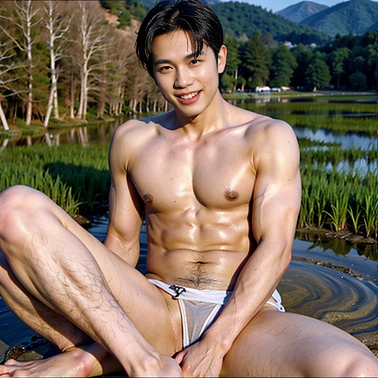 (nsfw, perfect body, strong light, 8K:3.5), (Only one person, Naked with a beautiful erect penis, Young Vietnamese man:2.62), (), (Perfect handsome man, Small and beautiful face, Nasty, Energetic Inspiring, beautiful:2.81), (Medium length hair with center parting:2.78), (tones, 8 Pack Abs, Slim and muscular, Hairless dark skin:2.71), (sweat body:3.85), ((dashed eyes, shiny hair, closed mouth)), (from the front, looking at viewer, Sitting in a tropical pool, spread legs), necklace, ear cuff, bracelet, (((best penis, best legs, best testicles, best fingers)))