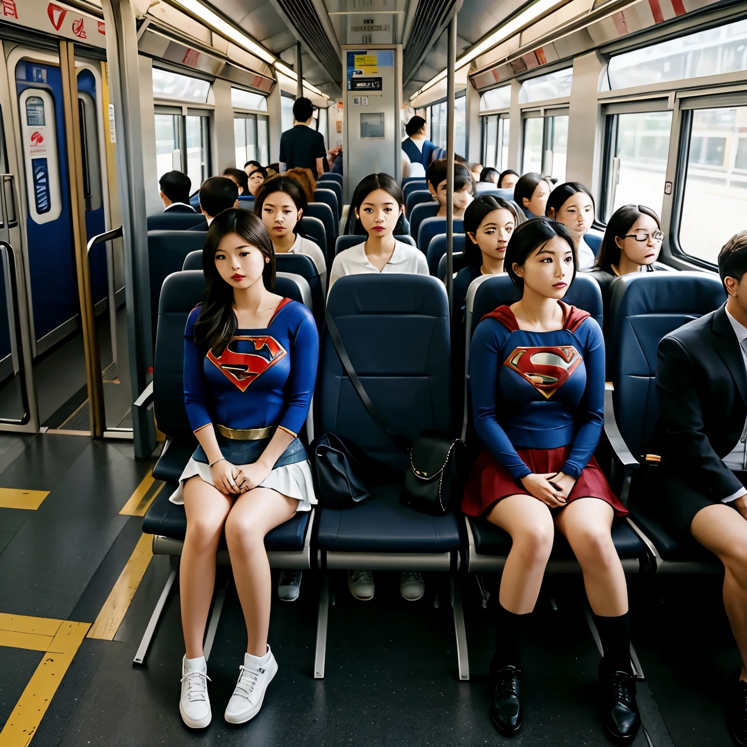 A crowded train with only bench seats、正確なSupergirlの衣装、Supergirl、