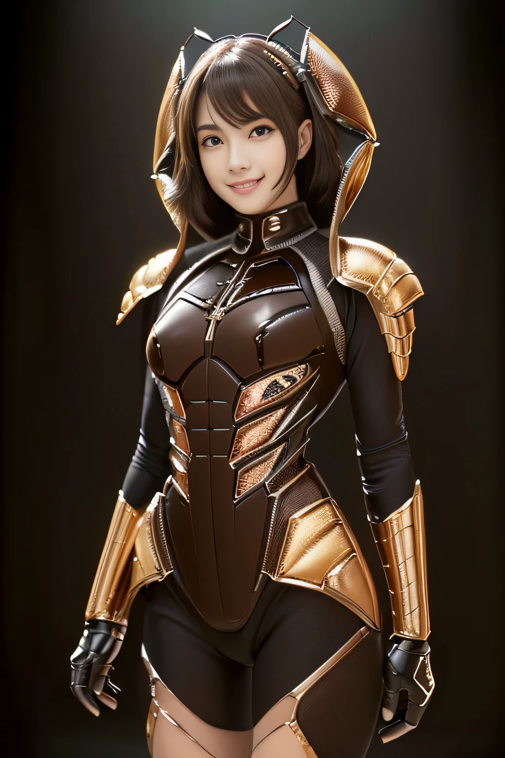 (high resolution,masterpiece,best quality,extremely detailed CG, anime, official art:1.4), realistic, photo, amazing fine details, all intricate, gloss and shiny,awesome many layers, 8k wall paper, 3d, sketch, kawaii, illustration,( solo:1.4), perfect female proportion,villainess, (fusion of dark brown cockroach and lady:1.4), (brown cockroach form lady:1.2), (brown cockroach lady:1.2), (fusion:1.2), (solo:1.4), (evil smile:1.2), muscular, abs, (cockroach brown exoskeleton bio insect suit:1.4), (cockroach brown exoskeleton bio insect armor:1.2), (brown transparency cockroach wing:1.4), (brown cockroach antennae:1.3),