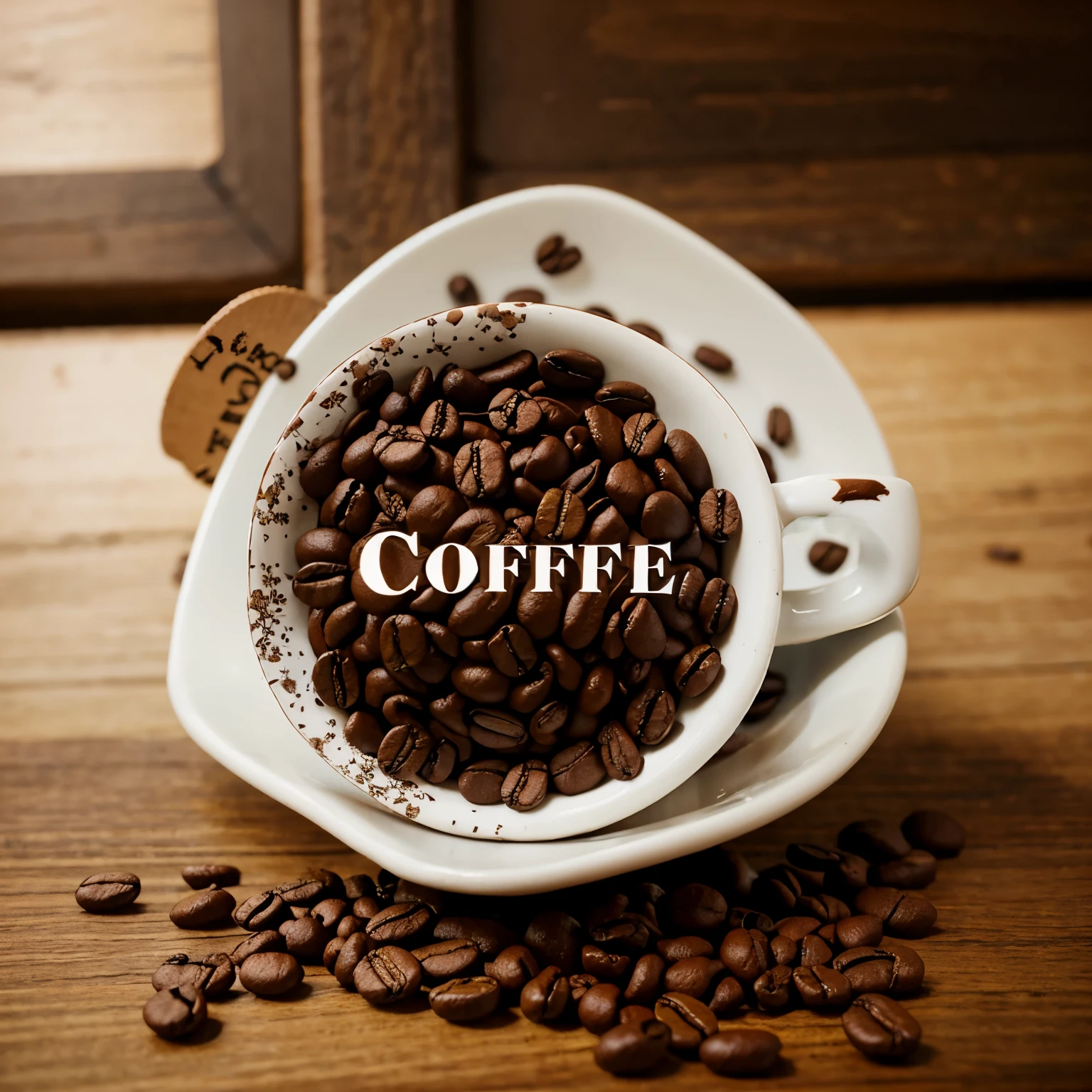 A coffee shop logo with flowers coffee cup and coffee beans