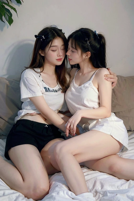 Two girls doing athletics、young face,yuri、kissing nipple,breast sucking, saliva trail、Vulgarity、licking nipple、Drenched in sweat、Small breasts、good、Small Ass, Deal Ratio Body Proportion, indoor,Front light、Shaved、Cunnilingus