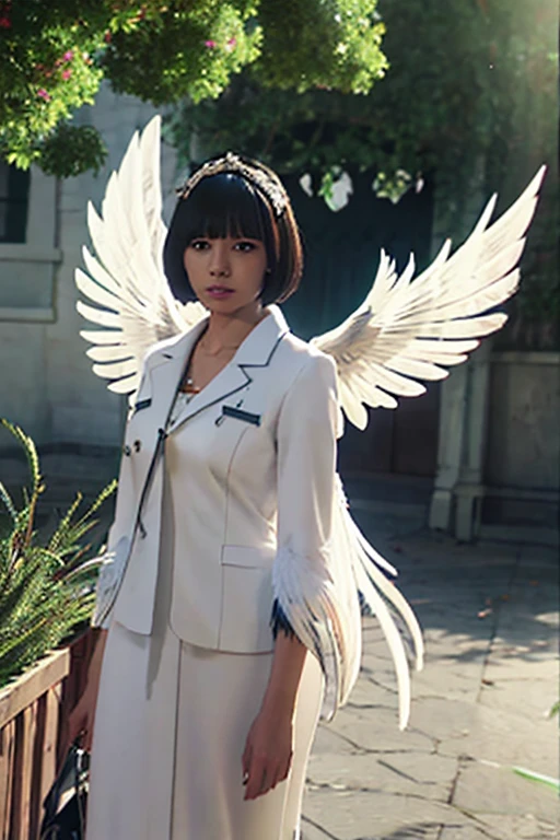 cloth,big_chest,short hair ,Wings with feathers