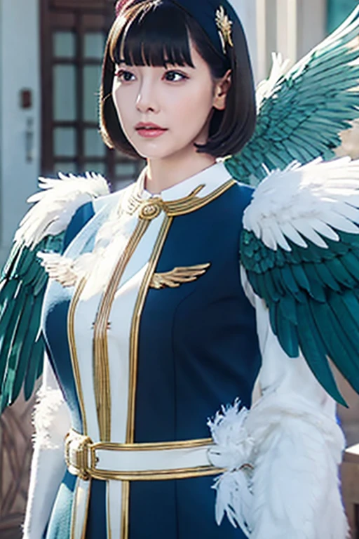 cloth,big_chest,short hair ,Wings with feathers