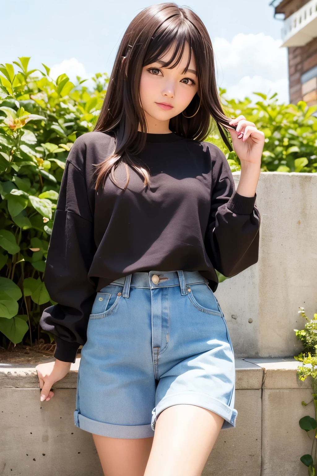 Photorealistic,masterpiece, best quality,ultra-detailed ,japanese tween girl,,cute,((takes off her pants and shows her panties)),She takes great pleasure in showing off her panties to viewer,latest sensational fashion,hair,black hair,small breast,very happy,very slutty,outdoor,Hakata,Japan,