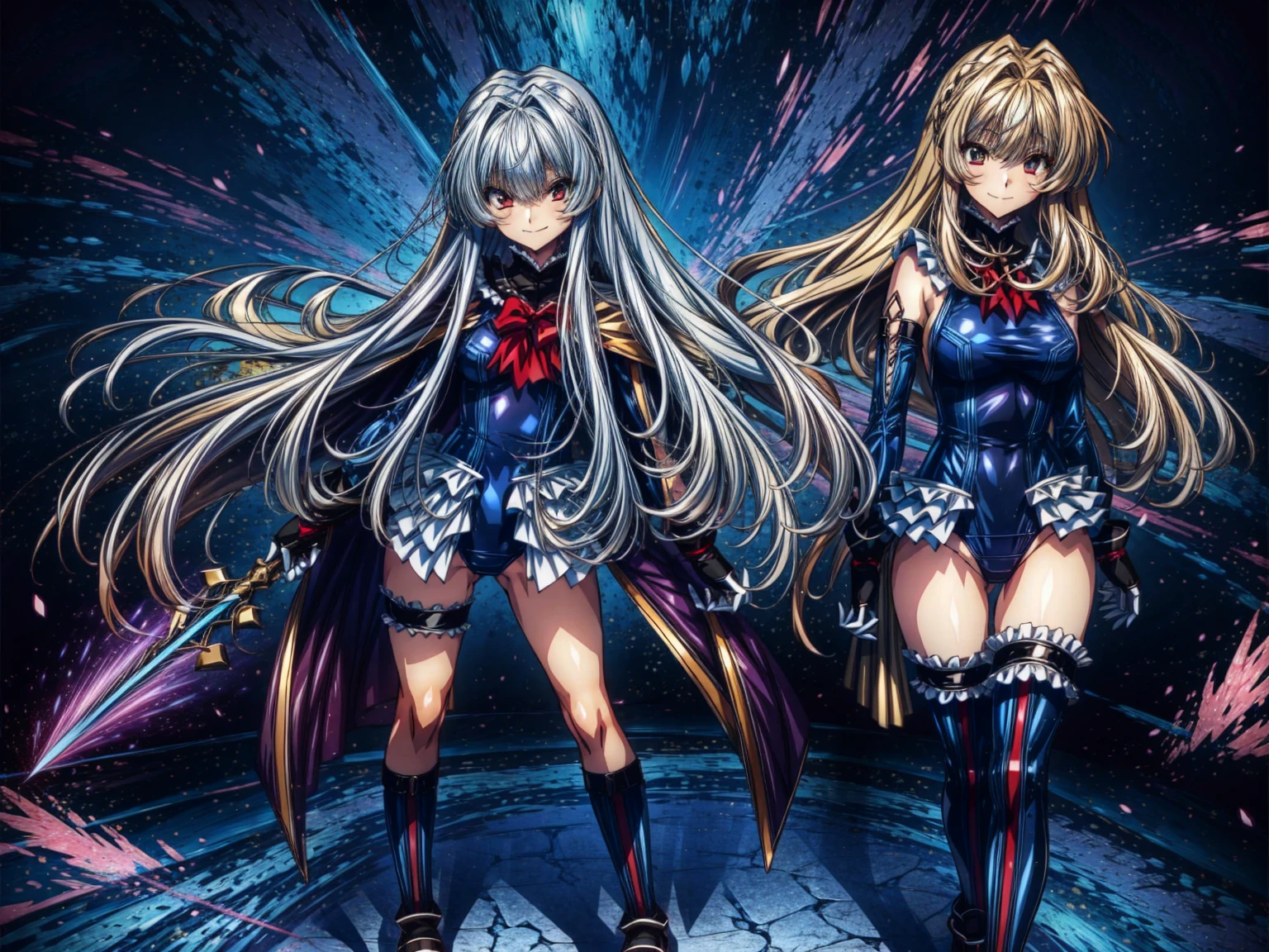 Perfect Anatomy, highest quality, marierose,look at me lovingly,
Wicked Smile,Anime Style,(Frilled swimsuit, Knee socks, Removed sleeve), (Anime Style:1.4) ,
,(White fingers:1.1,Black gloves),,Evil Aura,Rape Eye,Full body view,4girls
