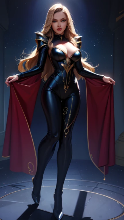 masterpiece,very sharp LINEAR DRAW,((Disney style)),((The Perfect One Woman)),((one person)),retro space futurism, beautiful detailed face,hi-tech armor over catsuit, long hair,in deep space background,medium breasts,cleavage,highly detailed body