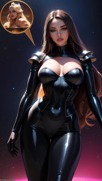 stunningly beautiful Alina Kabaeva face with Lisa Ann body, 20yo, (1girl), (mons pubis:1), as a pure white and very cute woman, black rubber suit, (gold filigree:1), White long wavy hair, sparkling gold big eyes, abs, great proportions, full body shot, background kaleidoscope, anime, illustration, fantasy, portrait, animification, high resolution, best quality, very high image quality, ultra detailed, hyper realistic, photorealistic, (big breasts:1), (cameltoe:1), (huge breasts:1.5)