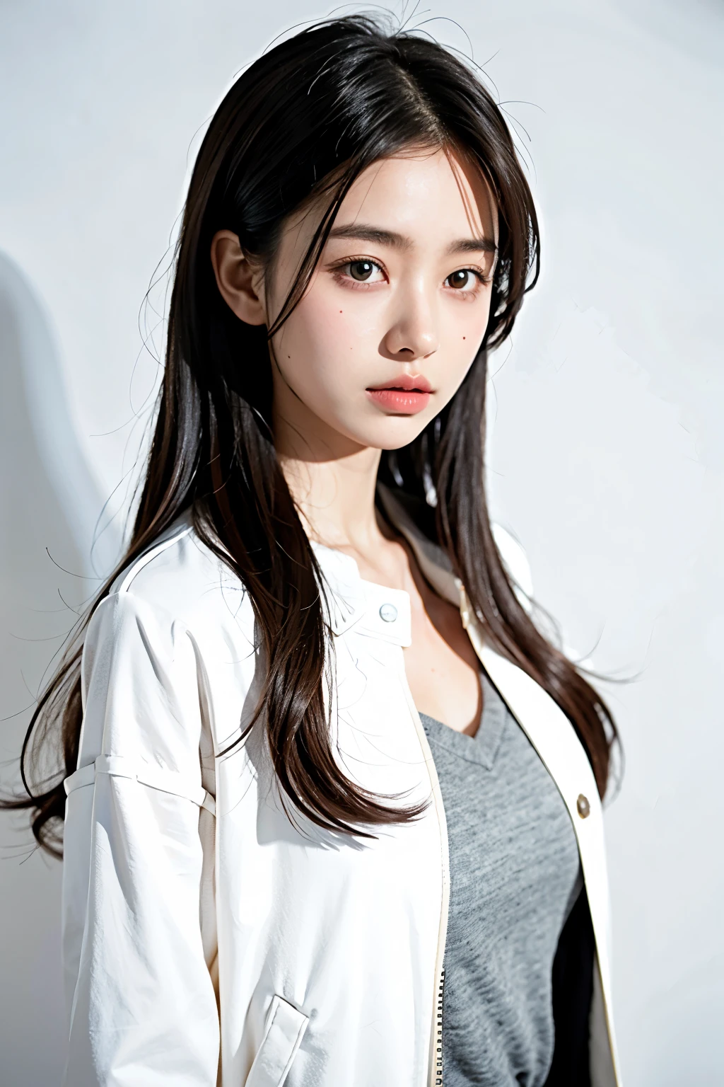 1girl,Jacket,White background,