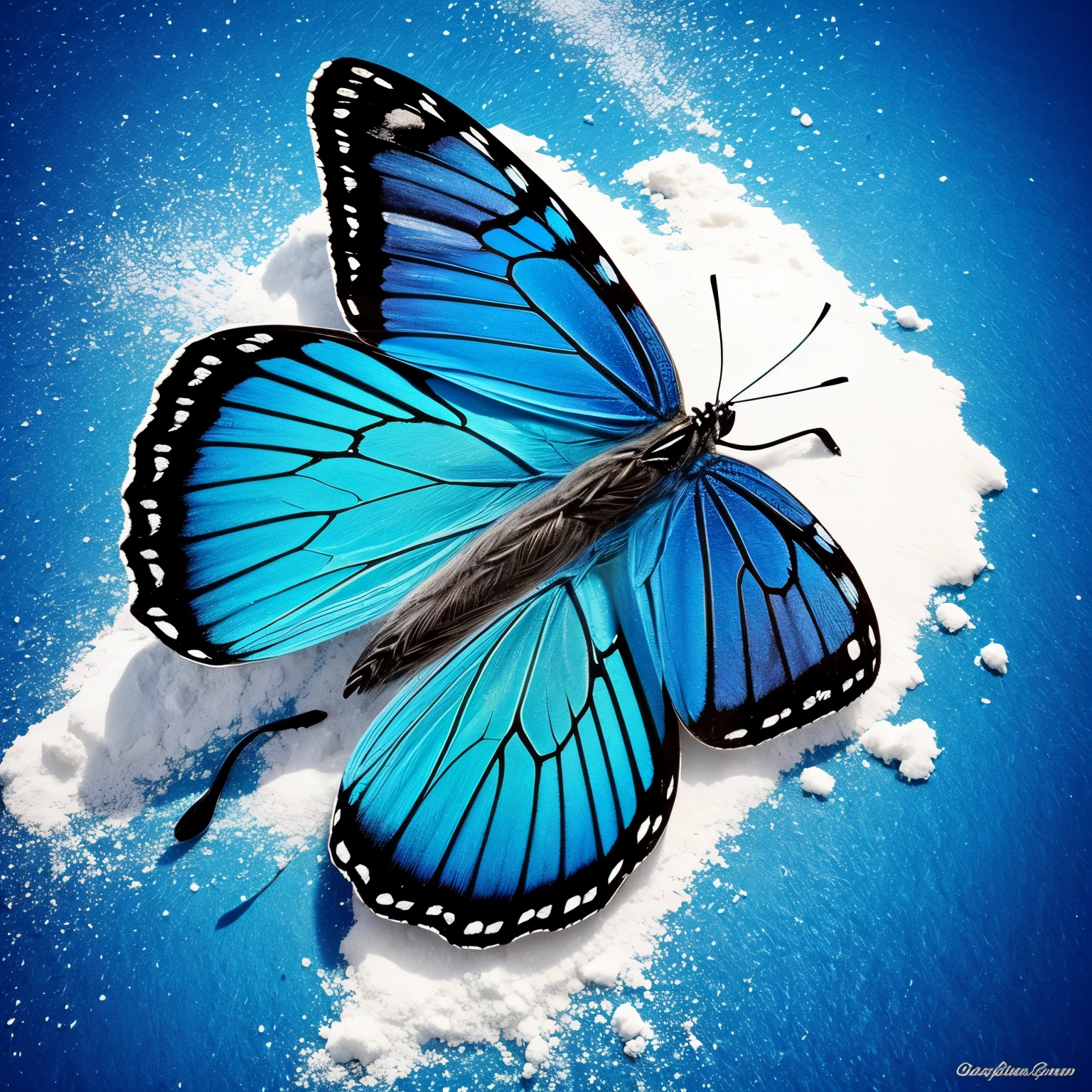 A huge blue butterfly，Cool colors，Blue powder