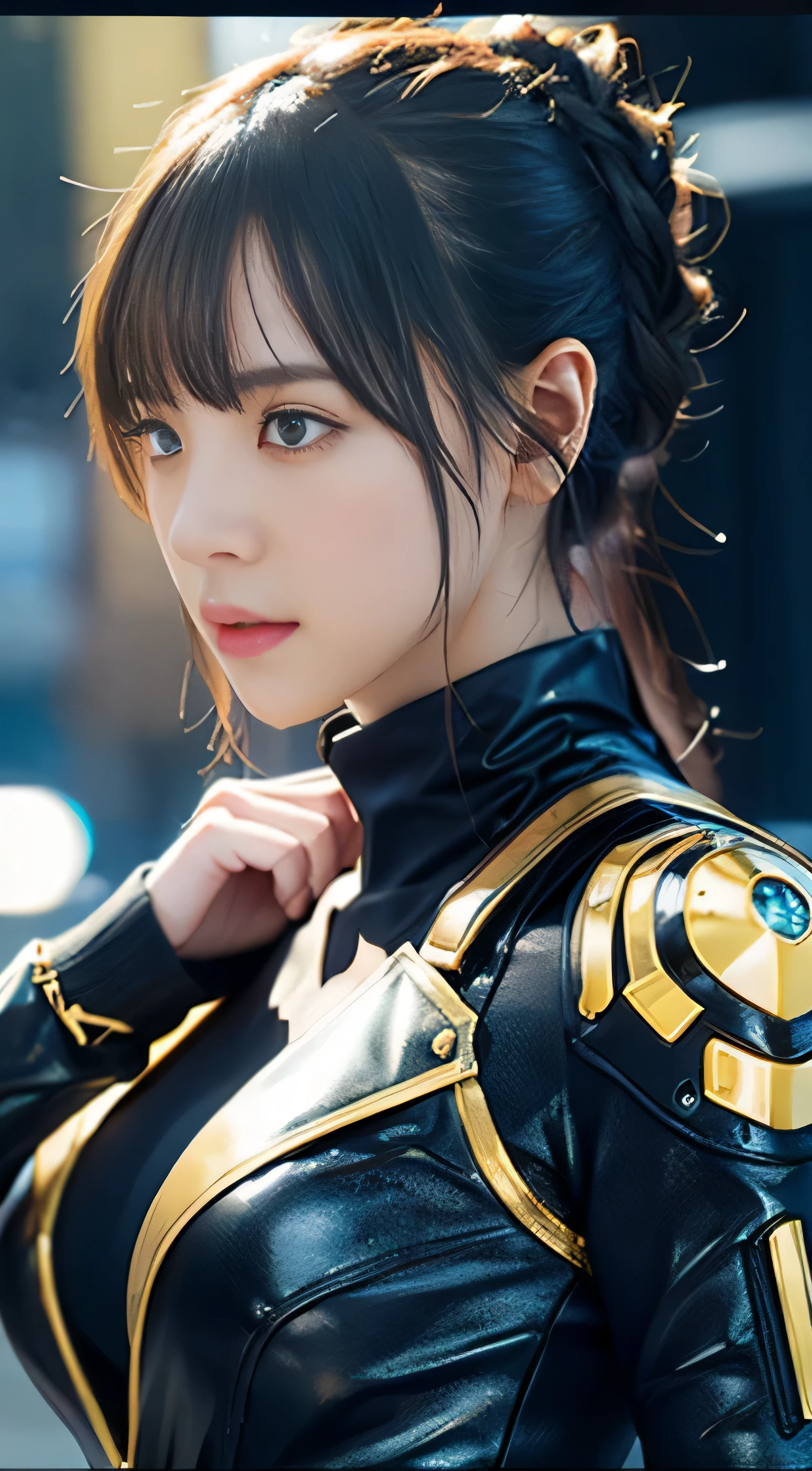 ((highest quality)), ((masterpiece)), (detailed:1.4), 3D, Images of beautiful cyberpunk women,Hmph(High Dynamic Range),Ray Tracing,NVIDIA,Super Resolution,unreal 5,Scattered beneath the surface,PBR texturing,Post-processing,Anisotropic Filtering,Depth of written boundary,Maximum clarity and sharpness,Multilayer Texture,Albedo and Specular Maps,surface shading,Accurate simulation of light-matter interactions,Perfect Proportions,Octane Rendering,Two-tone lighting,wide aperture,Low ISO、White balance、Rule of thirds、8K RAW、There are a number of cables connected to the back of the head.,、Mechanical Headset、White plastic body、huge 、Face and chest skin visible、organic machinery、Glowing LED、Hydraulic cylinder、Intense golden decoration、Gothic Lolita detailed、The background is Cyberpunk City、