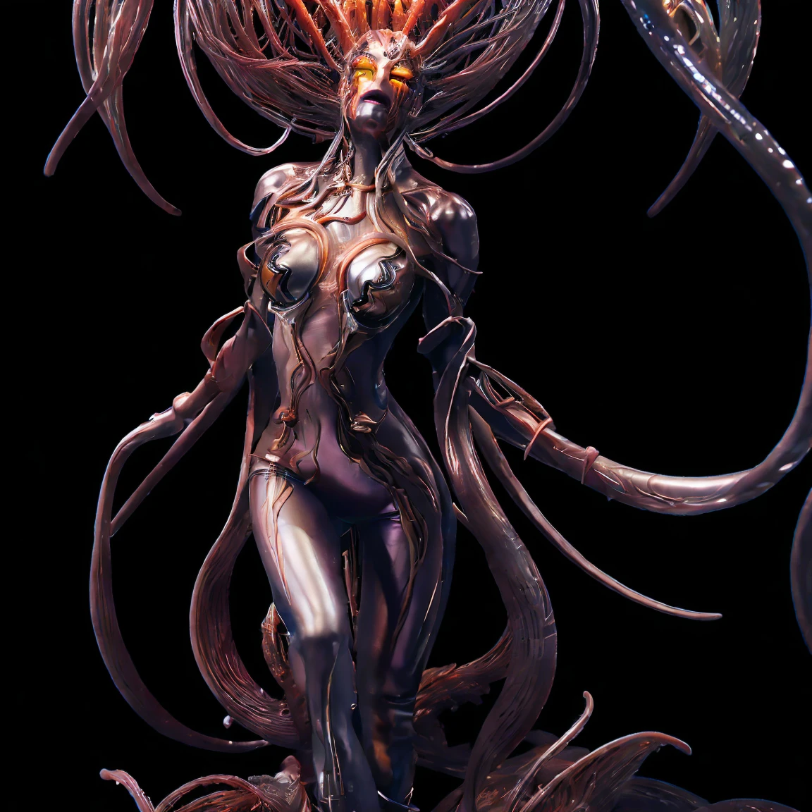 ((female Cthulhu:1.3)), ((snooze skin:1.5)), ((Octopus, marine:1.5)), (monstar:1.5), ((Anthro:1.5)), solo, (adult:1.5), (curvy body female, voluptuous:1.5), ((Diamond White skin:1.7)), (ultra big breast:1.5), (big ass:1.5), (high tall:1.5), ((nude, naked:1.6)), (erect nipple:1.5), Octopus mantle, noseless, claw, standing, (thick thighs:1.3), ((Sensitive side pose:1.5)), ((Sensitive expression:1.5)), looking here, (hyper detailed face:1.5), ((simple black background:1.5)), \(8K, best quality, ​master piece, Hyperrear realistic, Digital art, Photorealistic, photograph, absurd res, upload to e621, hyper detailed, high resolution, \(artwork\), sfw:1.5\)), \((by kohei horikoshi, by evov1, by LAM, by skygrace, by reptilligator, by bebebebebe, by taran fiddler:1.5\)), \((3d, Unreal Engine 5, CG:1.7\)), ((zoom in head to thigh:1.5)), (body front, turn this way:1.2), ((three quarter portrait1.5)), cowboy shot angle,