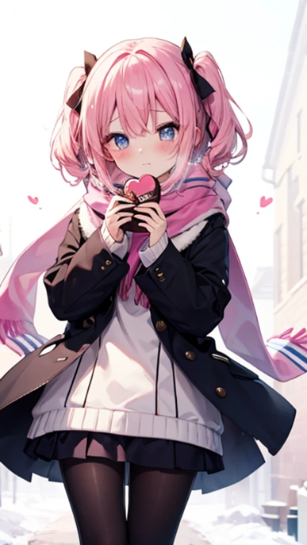 、、Shyness、blush、Embarrassing、blush、、、skirt、snow原、、snow、cold、scarf、scarfを巻く、降snow高解像度、Full HD、8K quality、、、Droopy eyes、、、Eye highlights、Vivid eyes、Clear Eyes、Beautiful Eyes、avert your eyes、Embarrassing、blush、、Eye highlights、、、Eye highlights、Incredibly beautiful eyes、Black tights with pink lines、、、Valentine's Day、chocolate、両手でheart型のchocolate持つ、heart、Confession、Pink Hair
