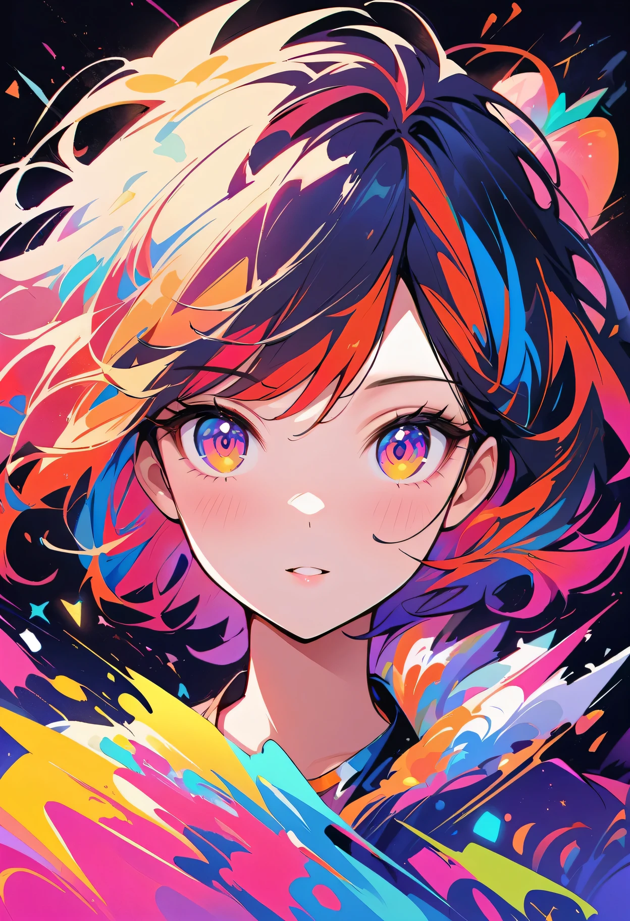 WPAP style:A beautiful girl,portrait,Beautiful hairstyle,Color coordination,Watercolor-like rendering,Happy and energetic atmosphere,A fun and modern twist,Geometric shapes,Trendy pattern,Bold and contrasting colors,Expressive brushstrokes,Vibrant composition,Dynamic lines and angles,abstract elements,Eye-catching details and textures,Professionally produced,Pop Art Inspired,An explosion of colors and shapes,Loose and expressive,The color palette is rich and vibrant,Playful and lively atmosphere,Real and vivid performance,masterpiece:1.2,Ultra Detailed,Vivid colors,Clear focus,Defocused。