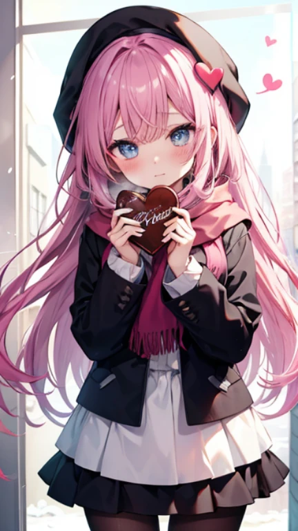、、Shyness、blush、Embarrassing、blush、、、skirt、snow原、、snow、cold、scarf、scarfを巻く、降snow高解像度、Full HD、8K quality、、、Droopy eyes、、、Eye highlights、Vivid eyes、Clear Eyes、Beautiful Eyes、avert your eyes、Embarrassing、blush、、Eye highlights、、、Eye highlights、Incredibly beautiful eyes、Black tights with pink lines、、、Valentine's Day、chocolate、両手でheart型のchocolate持つ、heart、Confession、Pink Hair、Let your hair down、Straight Hair、Long Hair