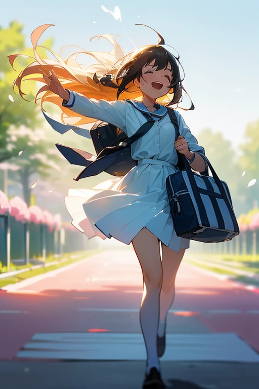 (On a bright spring Day (Day:1.0), under the clear blue null (null:1.0),
BREAK
a high school girl walks with her hair dancing lightly in the wind (hair:1.0). Image edges become soft, Young Scene々Capture the vibrant essence of.
BREAK
Her smile, Rendered with soft focus, Illuminate the surroundings (smile:1.0) and her school bag symbolizes her passion for learning (school bag:1.0).
BREAK
Each stride she takes is full of energy (stride:1.0), and her light Laughter rings through the air (Laughter:1.7), Perfectly encapsulated with soft focus technology.
The background is a bit blurred, Highlight her in this spring landscape.
:1.2)