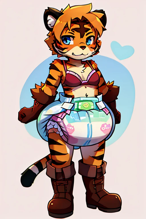 boy, tiger, furry, bodyfur, bra, diaper, gloves, boots