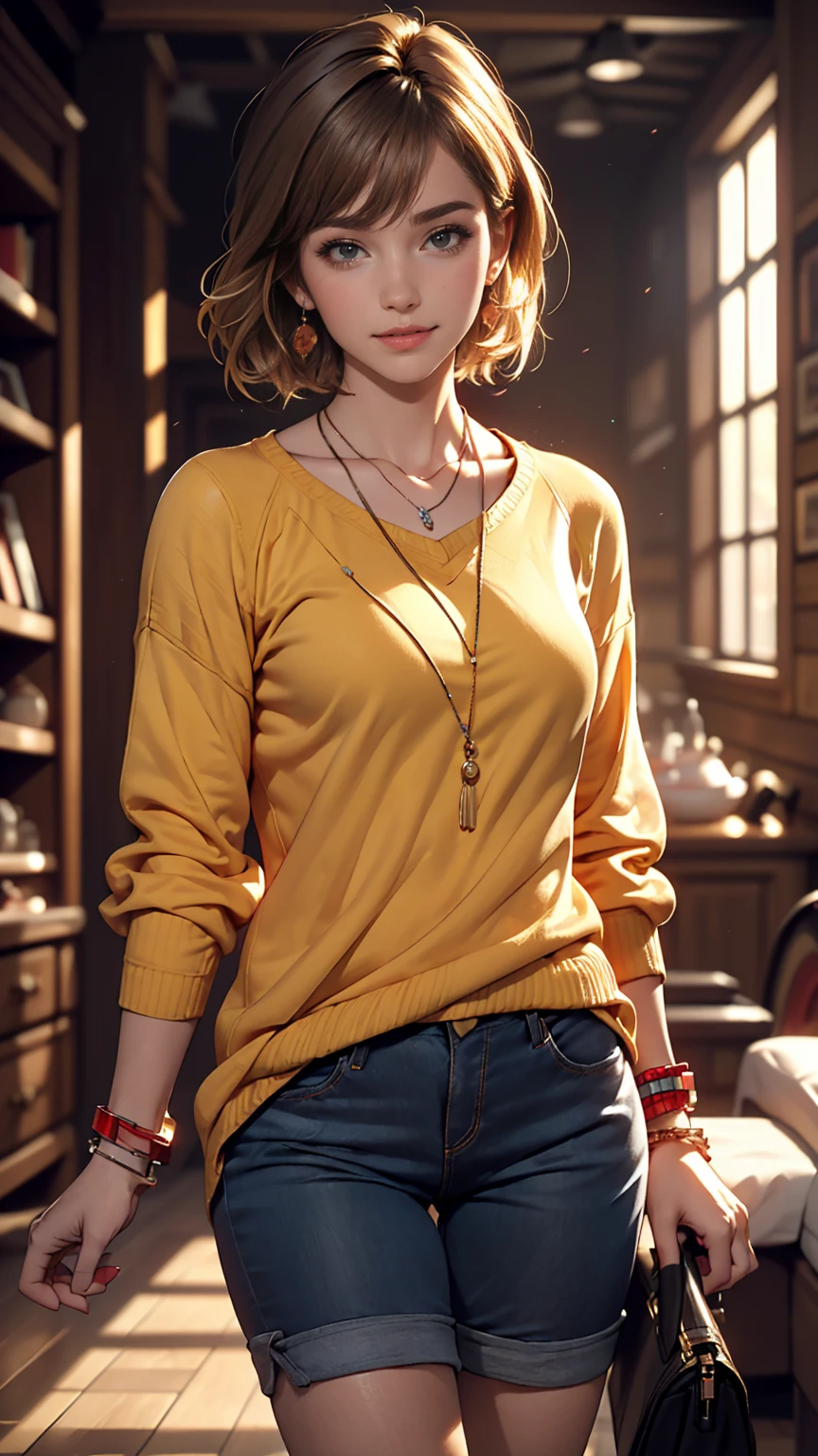 ((最high quality, 8K, masterpiece: 1.3, Ultra HD, high quality, 最high quality, High resolution, realism)) 、A 22-year-old extremely beautiful white woman、Body shape like a fashion model、Hair color blonde、blue eyeedium Hair、Straight Hair、smile、Background blur((depth of field))、Aerial perspective((atmospheric perspective))、I want my head to stay off screen、Put an anklet on your ankle、Wearing red nail polish、I have a peticure、Fashion model body type、Inner Color((colored inner hair))、Hair behind ears((hair behind ear))、black tunic sweater((tunic sweater))Wear、Wear leggings、Wear stiletto heels、Cutesy pose
