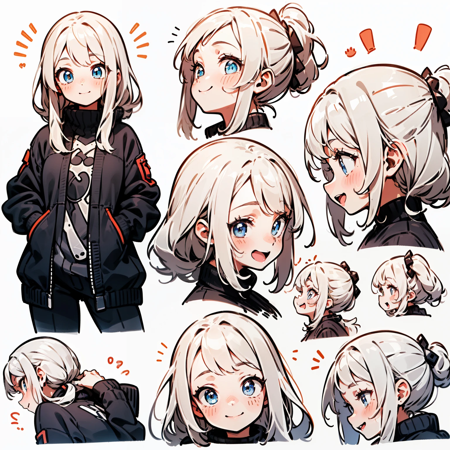 21 year old, very long red hair, beautiful detailed eyes, beautiful blue eyes, (((happy face, flirty face, excited face, shy face))), (((detailed character sheet, frontal view, side view, three quarter view))) (((white background))), one character, adult woman (1), medium breasts, detailed face, Close-up angle of the face