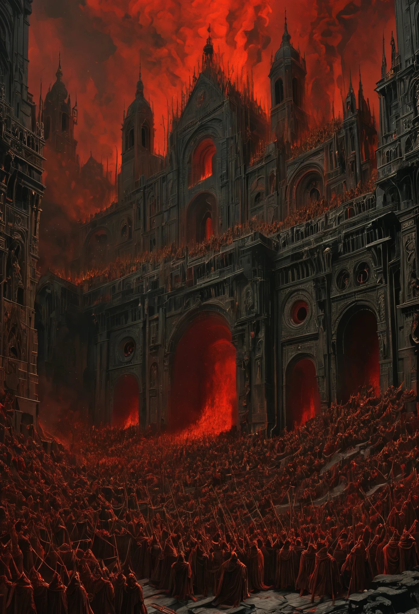 Hell scenes, Excerpted from the book by Dante Alighieri, gustave doré style, 4K, detailed.