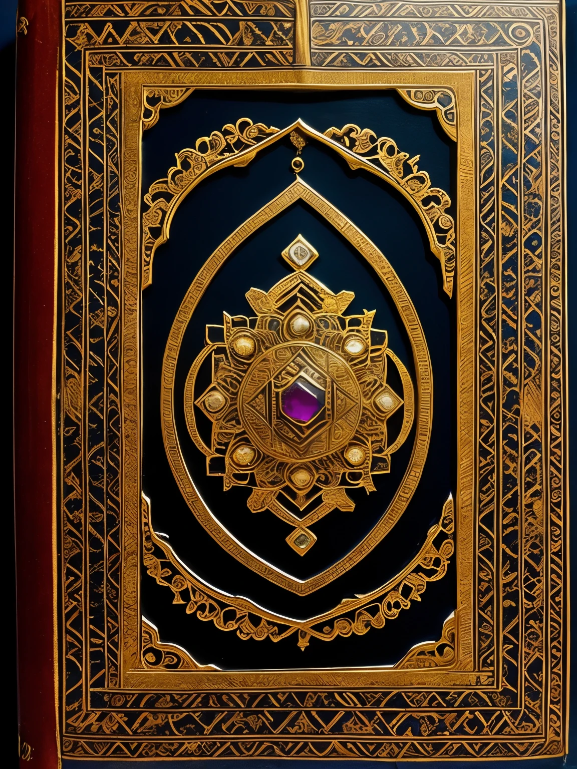 cover of an ancient tome, gems, gold