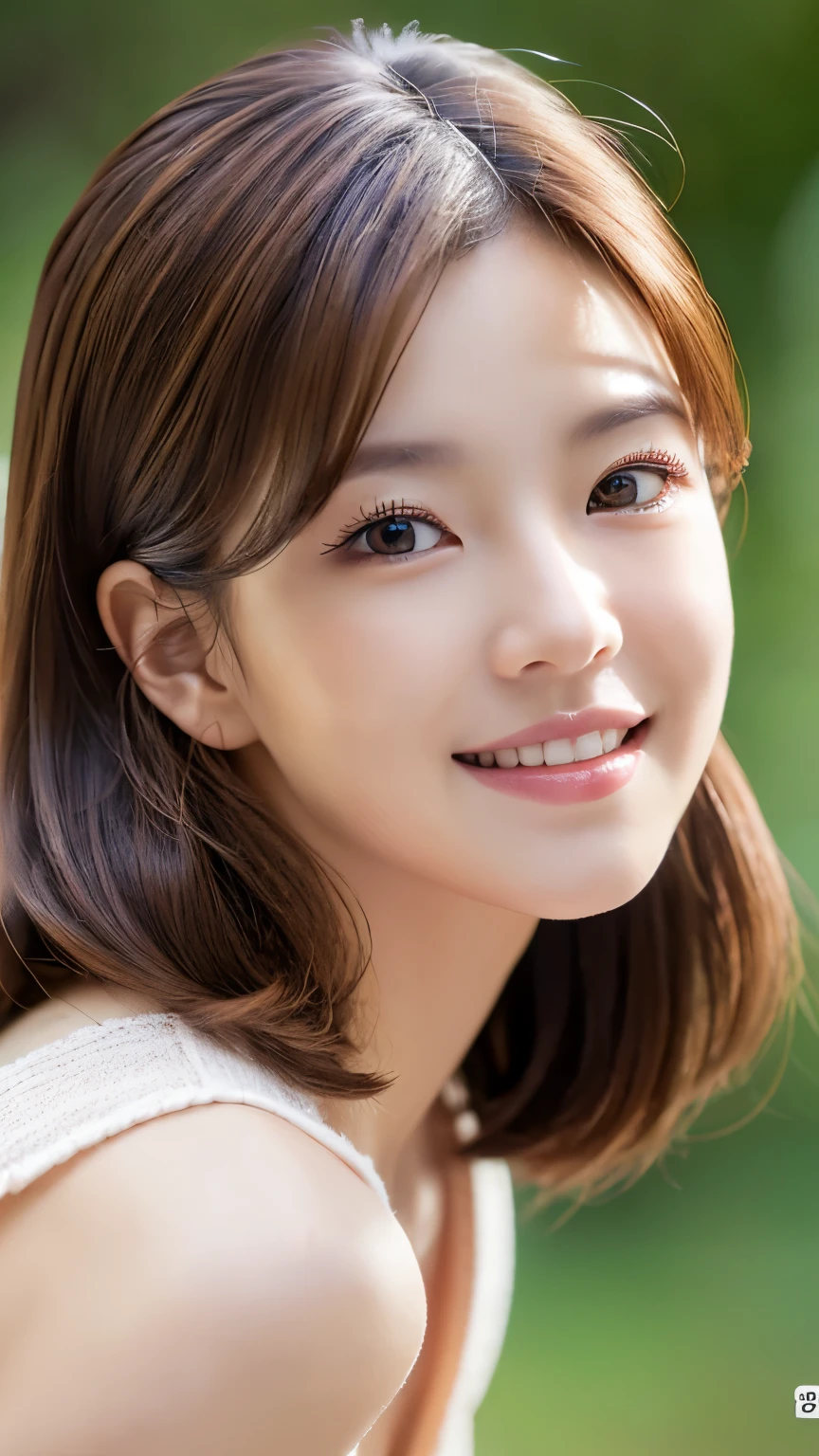 (masterpiece:1.3), (8K, Photorealsitic, Raw photography, Top image quality: 1.4), Japan high school girls、(Random hairstyles:1.2)、cleavage of the breast:1.2、Super Detail Face、Eye of Detail、double eyelid、Bring your chest together、sharp focus:1.2、prety woman:1.4、light brown hair、top-quality、masterpiece、超A high resolution、(Photorealsitic:1.4)、Highly detailed and professional lighting smile、Loose and light knitwear、Shoulder out、slender、serious facial expression、short-haired、Fatal position