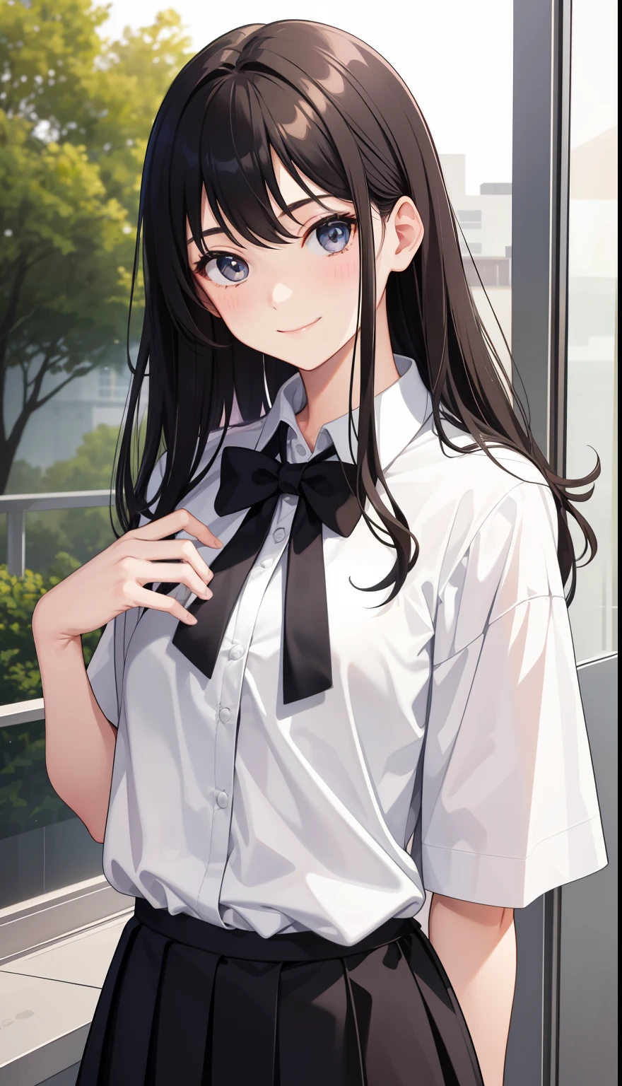 1girl in、AS-Adult、a smile、The shirt、skirt by the、(small tits)、Upper body portrait、