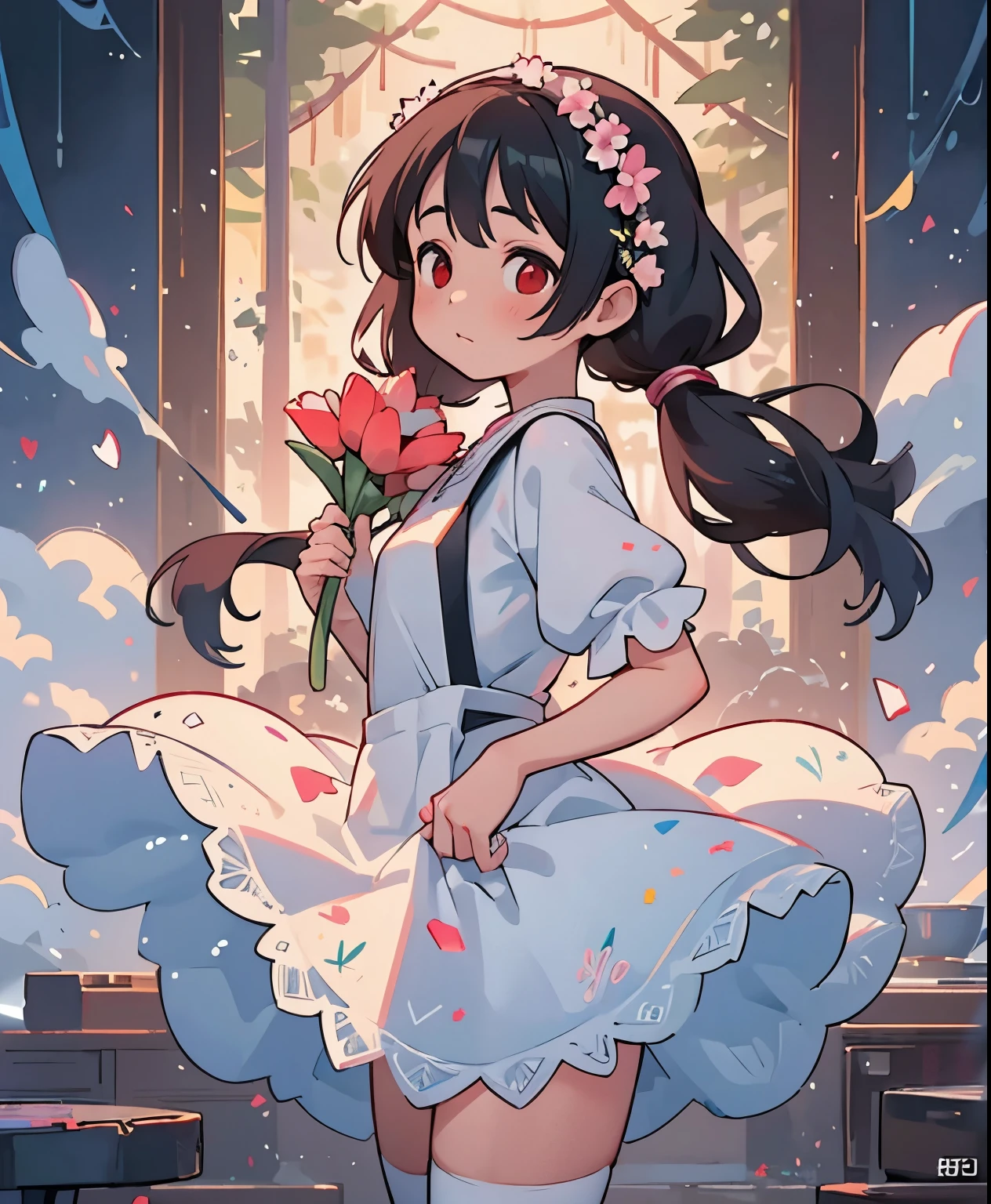 (masterpiece、highest quality、highest quality、Official Art、Beautiful and beautiful:1.2)、(One girl:1.3)Hatsune Miku、Twin tails,Big Breasts, Fraction_9, Fraction_8_Direction Number_7_Direction Number_6_superior, In a crowded crowd, 焦点はOne girlにあります, (Red eyes:1.3), collar, Cowboy Shooting, Overall Details, Miko, (masterpiece, Ridiculous), sauce_Japanese Manga, Big Breasts, Dark gray hair, Long Hair, Side Shot, Blurred, can&#39;t give superior, Adorable, Red cheeks, close your eyes, White lace mini skirt wedding dress, Holding flowers, Wet skirt hem, Sticky panties, White lace stockings, Wedding Food, throw, highest quality, ssuperiorer detail, Textured skin, masterpiece, Ultra-high resolution, 8k