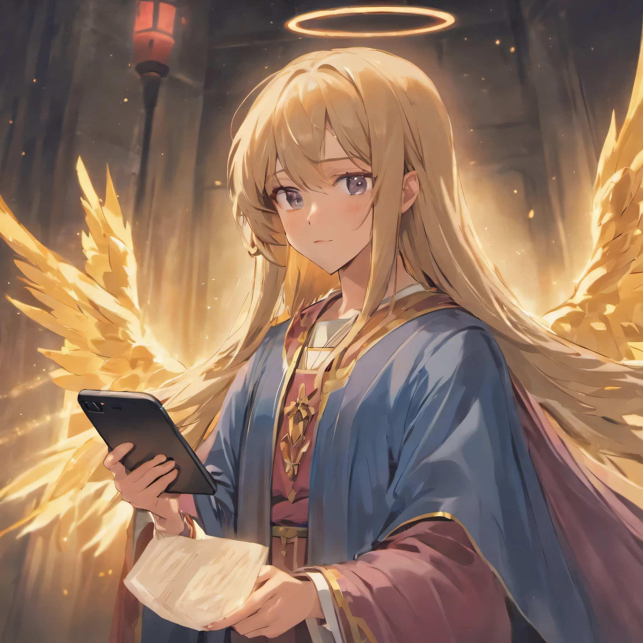 Jesus broadcasting live with mobile phone in hand, Highly detailed figures, anime realism style, 4k painting, Realistic anime 3D style