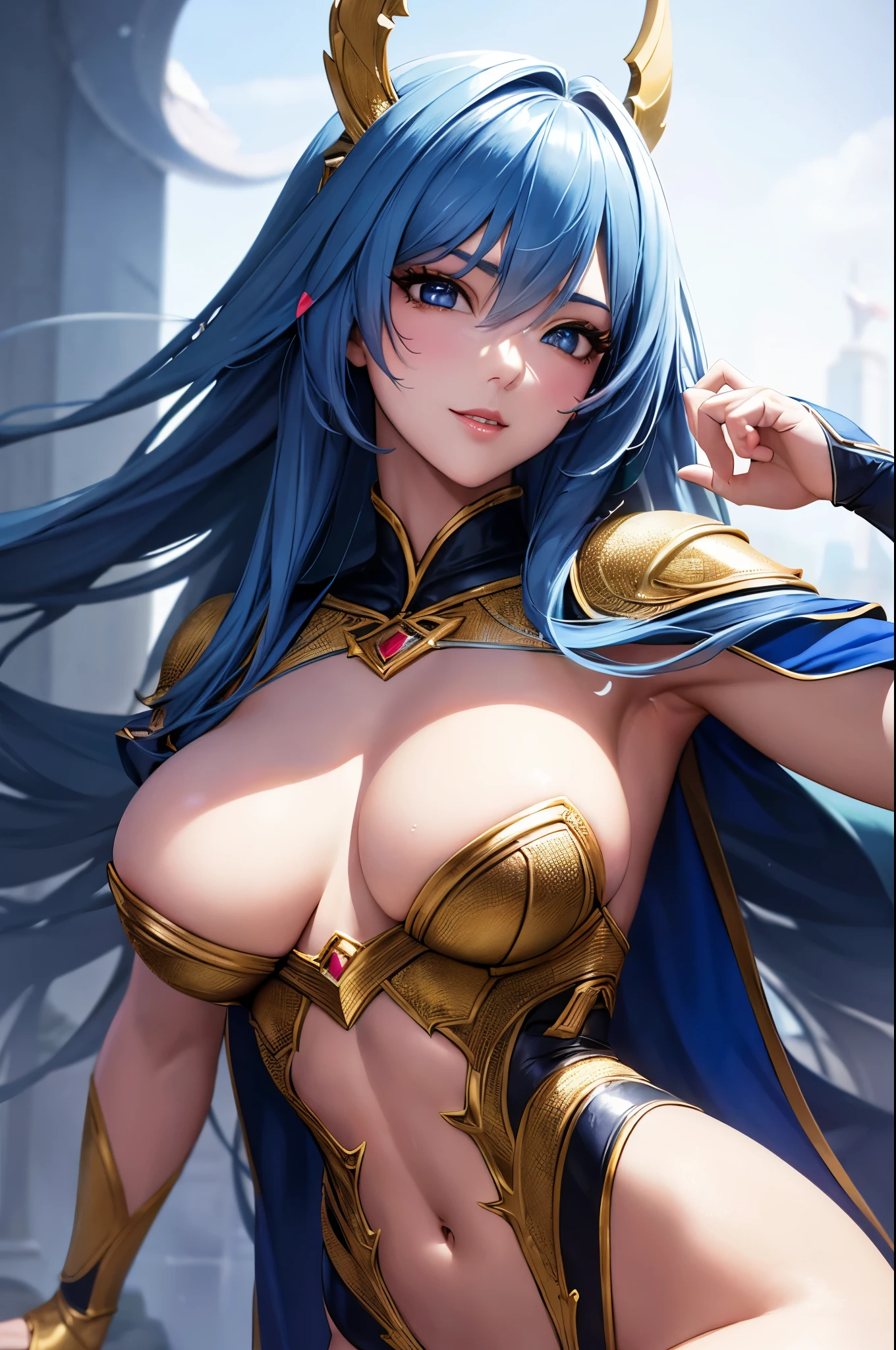 chest,armor, luxurious blue and white robe, Toned, muscular body,Blonde, smile, Fantasy, Outdoor, Detailed Background, Compensate, lipstick, eye shadow, mascara, Thick eyelashes,sexy,Ultra-high resolution,Surreal,Laughter,Muscular macho woman with slim body,Fantasyアートwork, Fan Art Best Art Station, Amazing character art, Ultra-high resolution,Slim muscular legs,View your viewers,Beautiful expression,Close-up,デジタルFantasyアート)、charm、Looking at the audience、Captivating Gaze、masterpiece,masterpiece,highest qualityのフォトリアリスティックなRAW写真。Bright colors,Rich colors, Backlight, Film Grain, 50mm lens, Nikon D850,Realistic Skin,Ultra-high resolution,Realistic scale skins,A muscular and slender macho man,Golden Eyes(Golden Glitter Effect),smile,,Very detailedなアート作品、 Detailed digital animation art、 ArtStation Pixiv の Artgerm、Dynamic Angle,Ultra-high resolution,Like the real thing見える肌,charm的,sexy,Active,Top-down view,Super Beauty,(Like the real thing),DeviantArt Artstation CGScosiety, 3D Rendering Character Art, ArtStation HD Trend, リアルな陰影のPerfect body, 写真のようにリアルなPerfect body, sexy,Muscular and slim body,Muscular and toned lower body,close,masterpiece,highest qualityの写実的ななRAW写真。Bright colors,Rich colors, Backlight, Film Grain, 50mm lens, Nikon D850,,(8k,写実的なhighest quality;1.4) ,Slim figure, Perfect body, chest元に谷間がある, Very thin hair, Pleasure Gas, Glossy Lips, 超Realistic,Cinematic, (Excellent anatomy), (Good balance), Awards, masterpiece, Centered,charm,Volume measurement,Body balance,Ultra-high resolution,Ultra-Realistic Skin,Digital single-lens reflex camera, Soft lighting, Very detailedスキン, Very detailed顔, Very detailed目, lip, Detailed Background, Written boundary depth, Excellent anatomy, (Realistic, 超Realistic:1.4), 16K HDR, The abdominal muscles are intense and defined,Very detailed、masterpiece、highest quality、Dynamic Angle、Film Grain、Best Shadow、delicate、Particles of light、Observe the audience、Cinema Lighting、Wearing blue and white priestly robes,Blue and white combat trousers,Get Ready,