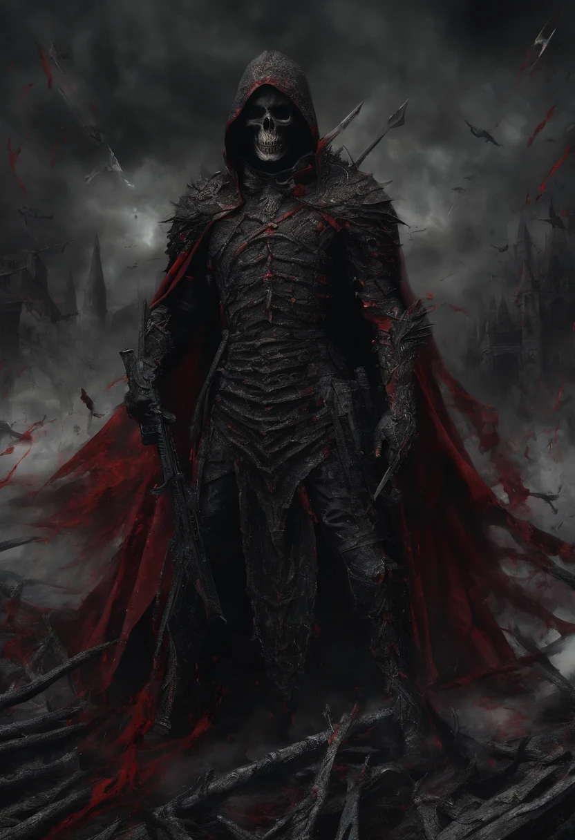 Dark army with red swords and guns,Red Cape,