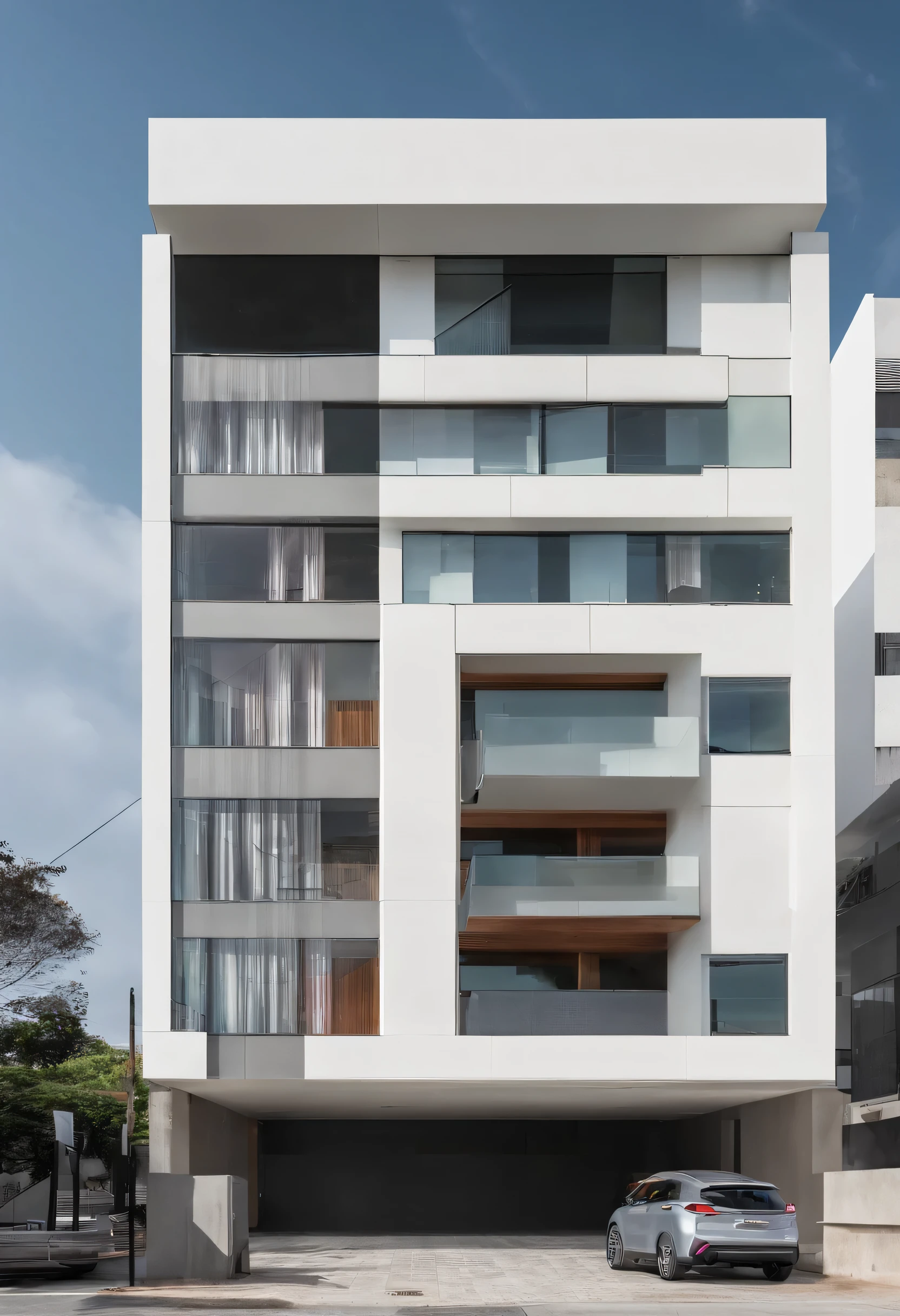 fachada de edificio imagem chapada e frontal alinhada e enquadrando toda a foto com detalhes bem viziveis (((obra de arte, mais alta qualidade)),