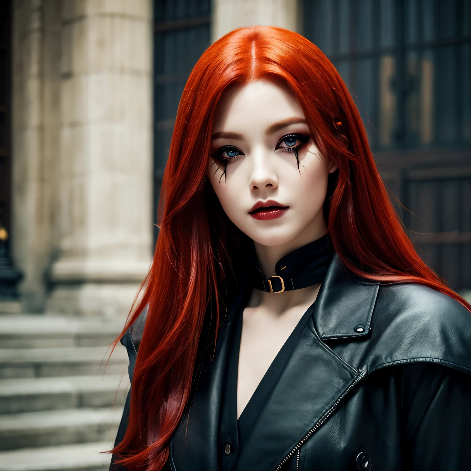 （（（Man）））、Beautiful、Red Hair、Super Long、Golden Eyes、Eye patch、Black lab coat、Crow、dark、Gothic、Fantasy、Ultra HD、highest quality