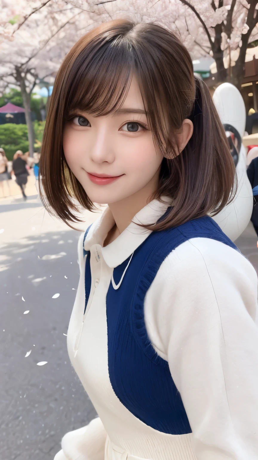 one girl, (a beauty girl, delicate girl:1.3), (14 years old:1.3),
break, (spring, Colorful clothes:1.3),
break, (amusement park:1.3), (Cherry blossoms fall:1.3), (wool gloves), perfectly trimmed fingers,
break, Extremely fine resolution, (Symmetrical eyes:1.3),
break, Small breasts, Brown eyes, parted bangs, brown hair,  girl,
break, (Eye and facial details:1.0), (Get closer to the face, Make your face bigger, Face Focus:1.0),Face close-up,
break, (masterpiece, highest quality, Very detailed, Detailed face, 8k),SakuraFubuki,Cherry blossom petals,smile,Random Pause、blue eyes、white gloves,ponytail、SakuraFubuki、gloves、break,look back,smile、closeup shot , (masterpiece、highest quality、Official Art:1.2)、(colorful)、Seeing the viewer、1 girl、Portraiture、alone、Colorful floating objects 、peekaboo、touching hair、balloon、amusement park、festival、White dress、Hurrah!、bye bye、Random pose