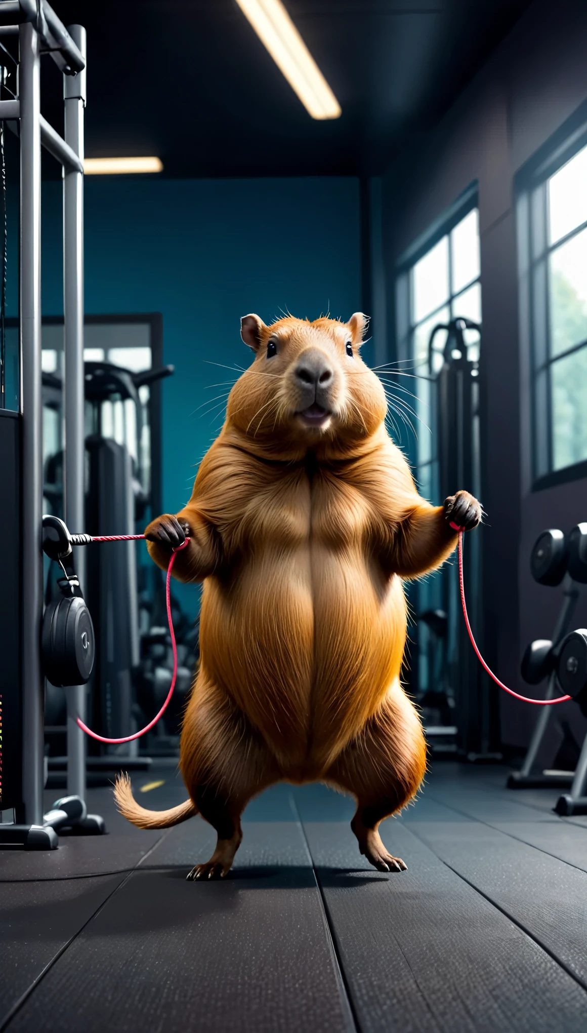 Fluffy brown wolf、wrists tied together in chains、Hugely swollen abdomen as if pregnant、A huge, swollen lower abdomen like a balance ball、Upright pose、Pose of surrender、Sideways pose、Face facing up、Very distressed face、Hairless head、Sharp toenails、Full body wolf fur、Completely naked、非常に巨大に膨らんだ股間のBrown underwear、Abnormally large groin bulge、Brown underwear、Laboratory Background、Large amounts of medicine、??????、Fluffy, long body hair、Long brown hair all over the body、Ruby-colored eyes、Very long and profuse armpit hair、Very long pubic hair、Navel hair、Wolf's Tail、A composition that captures the whole body、Thick and long tongue