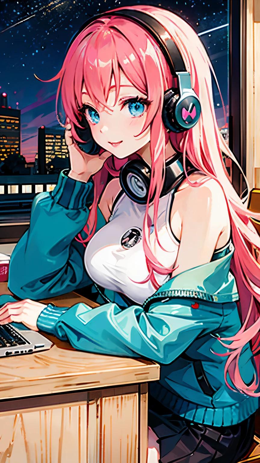 there is a woman with pink hair sitting on a rug, junko enoshima from danganronpa, anime girl cosplay, belle delphine, chiaki nanami from danganronpa, cosplay, portrait of kim petras, rena nounen style 3/4, anime cosplay, anime inspired, shikamimi, junko enoshima, cyber school girl