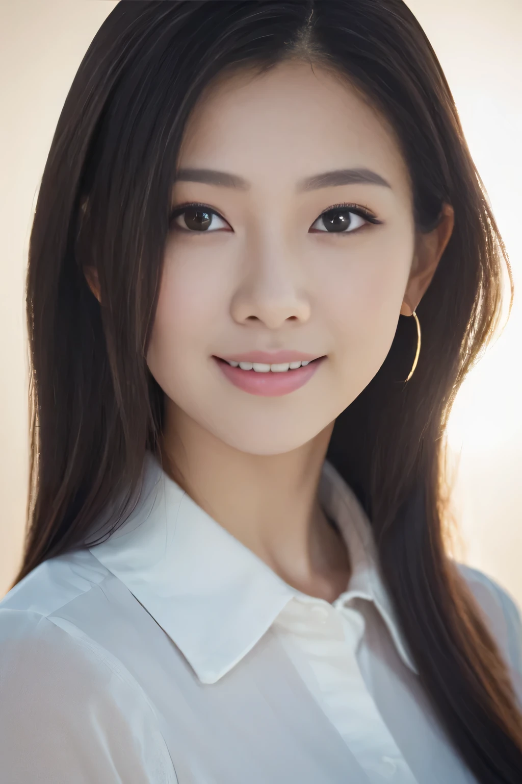 
1girl, (wearing a black collared shirt:1.2), (portrait photo of a beautiful Japanese idol girl),
(Simple background in light colors:1.3),
(RAW photo, best quality), (realistic, photo-realistic:1.4), masterpiece, 8k portrait,
an extremely delicate and beautiful, extremely detailed, 2k wallpaper, Amazing, finely detail, extremely detailed CG unity 8k wallpaper, 
ultra-detailed, high-resolution, 
soft light, beautiful detailed girl, extremely detailed eyes and face, beautiful detailed nose, beautiful detailed eyes,
cinematic lighting, perfect anatomy, slender body, small breasts, bokeh, dynamic angle, light smile,