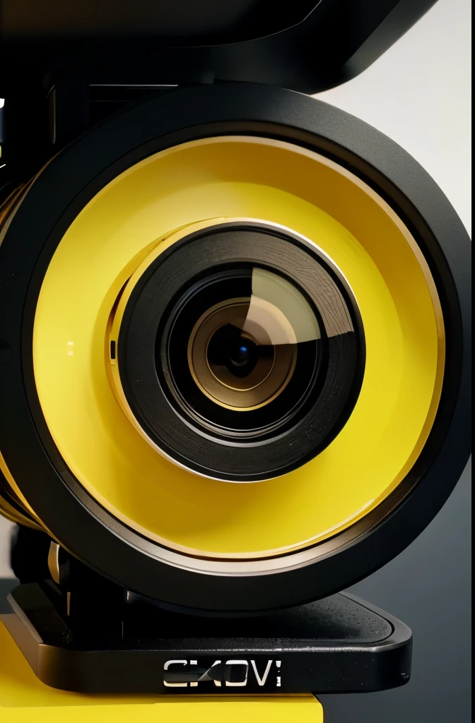 A high quality professional photo of a camera with a yellow background ((and)) close up, app icon, ios app icon, video, Clipstudio, nicovideo, video footage, iPhone video, gorecore, [[8k]], uploaded, film capture, Instagram story, straight camera view, camcorder, avatar image, cgtrader, [[8k]], [[4k]], [[8k]], 4k.