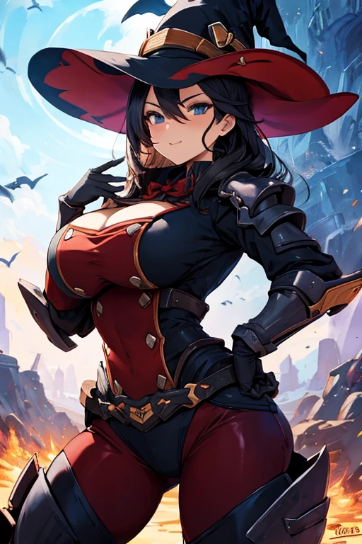 witch, big breasted, sexy pose, power armor