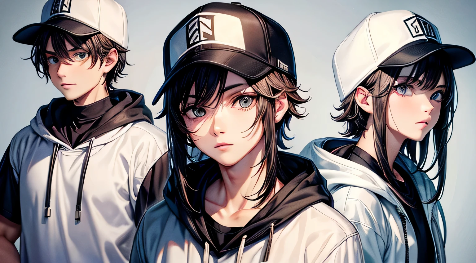 male moon White hoodie black baseball cap Detailed facial expression depiction Detailed depiction of clothing 4K