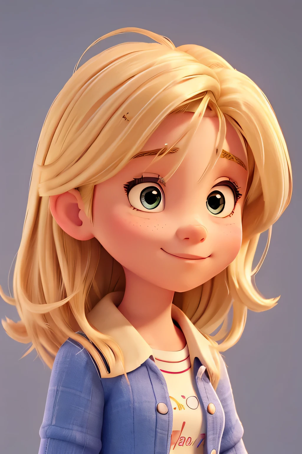 portrait, blond hair teen cute girl, small nose, disney stylised, original design, looking like Hermione granger
