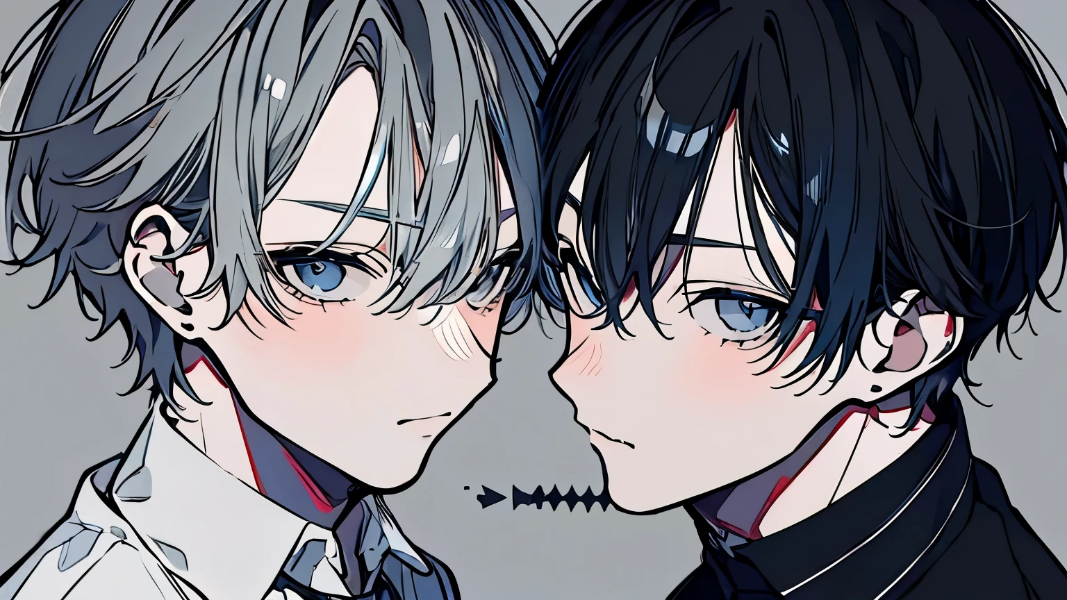 (Mastepiece), (Best Quality), Very detailed, ((Two friendly men)), Perfect Face, Beautiful Face, Very detailed顔，(Black-haired man:1.3)，(Grey-haired man:1.3)，suit，shirt