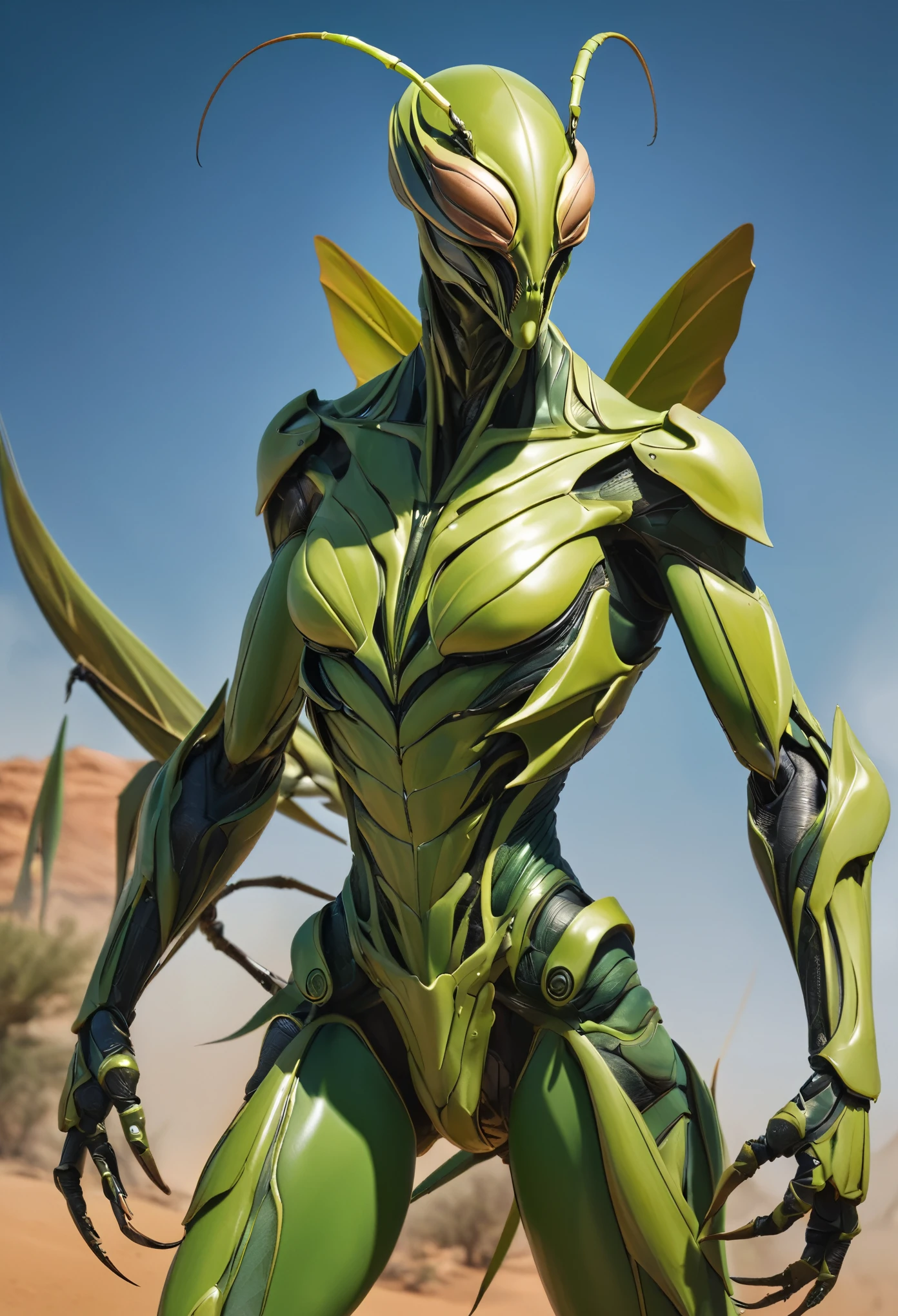 (best quality,4k,8k,highres,masterpiece:1.2), ultra-detailed, (realistic,photorealistic,photo-realistic:1.37), In the realm where human ingenuity meets the primal ferocity of nature, a hybrid monstrosity known as the "Mantihuman-female" roams, a fusion of human and mantis in a terrifying amalgamation.
At first glance, the Mantihuman appears as a distorted humanoid figure, but upon closer inspection, its insectoid traits become unmistakable. Its torso and limbs are adorned with a sleek, iridescent exoskeleton, a seamless blend of human musculature and mantis-like armor. Sinewy muscles ripple beneath its chitin, granting it both strength and agility beyond human limits.
The creature's head is a grotesque fusion of human and mantis features, with bulging compound eyes dominating its visage, each reflecting the world around it with uncanny precision. Its mouthparts, sharp and serrated, click together in anticipation, ready to deliver a lethal strike with deadly precision.
From its shoulders extend a pair of formidable mantis-like forelimbs, each tipped with razor-sharp scythes capable of rending steel with ease. These limbs can fold back against its body when not in use, giving the illusion of normal human arms until the moment of attack.
Despite its monstrous appearance, there remains a haunting semblance of humanity in the Mantihuman's form. Its torso retains the shape of a human chest, albeit covered in a layer of chitinous plating, and its lower limbs resemble those of a human, albeit with a slight angularity reminiscent of a mantis's stance. white skin, (NSFW:1.3)