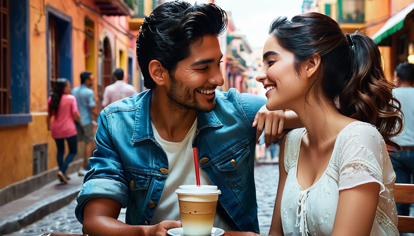 (Ultra realistic image, 42K, ultra-hd), IAs Ana and Miguel walk through the busy streets, their paths cross with a group of friends. They stop to talk and laugh, and soon they are surrounded by a cloud of positive energy. As the afternoon passes, Ana and Miguel feel more and more connected, as if they had known each other their entire lives.
When it's time to say goodbye, Ana and Miguel exchange meaningful looks. There are no words spoken, but the message is clear: there is something special happening between them.
With smiles on their faces and hearts full of hope, they go their separate ways, knowing that their destinies are intertwined. The flirtation of glances in the cafe was just the beginning of something magical.