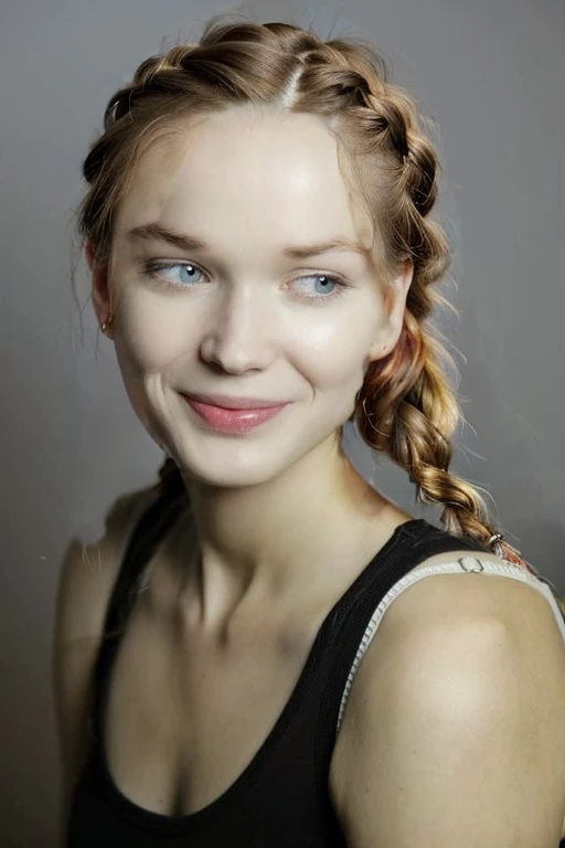 (main subject),french braid (material),braided hair,elegant hairstyle,wavy hair,fashionable hairstyle,(best quality,ultra-detailed),vivid colors,studio lighting